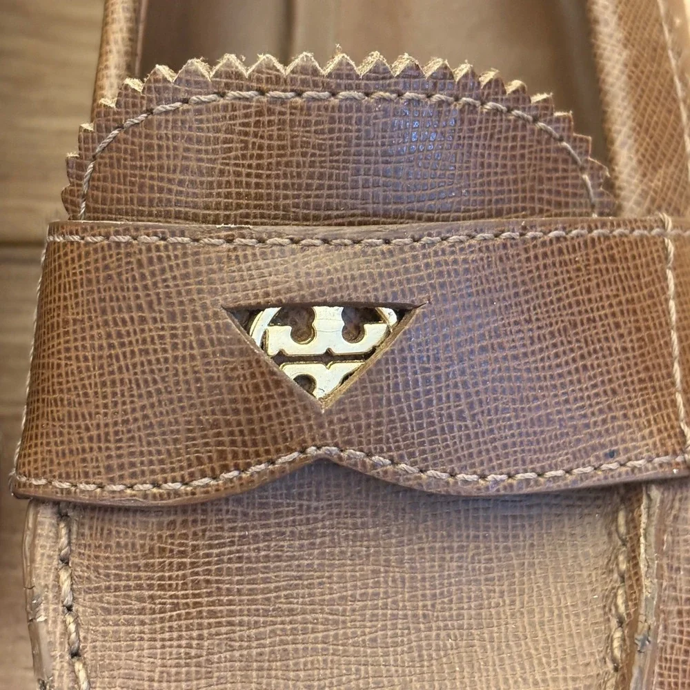 TORY BURCH Leather Penny Loafers Brown Women Size 8 Low Heel Casual Office